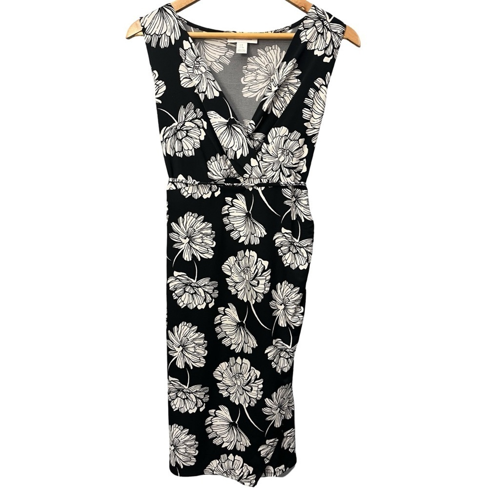 Motherhood Black and White Floral V-Neck Faux Wrap Dress